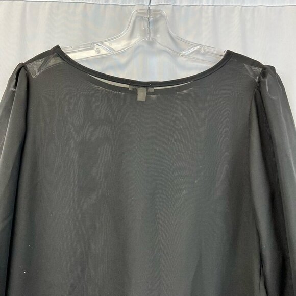 Lily White Womens Blouse Black 3/4 Sleeve Scoop Neck Sheer Lace USA M - Picture 3 of 10